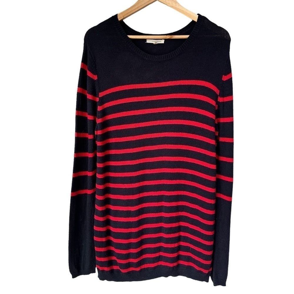 41 Hawthorn Lizzy Navy and Red Stripe Long Sleeve Crewneck, Large